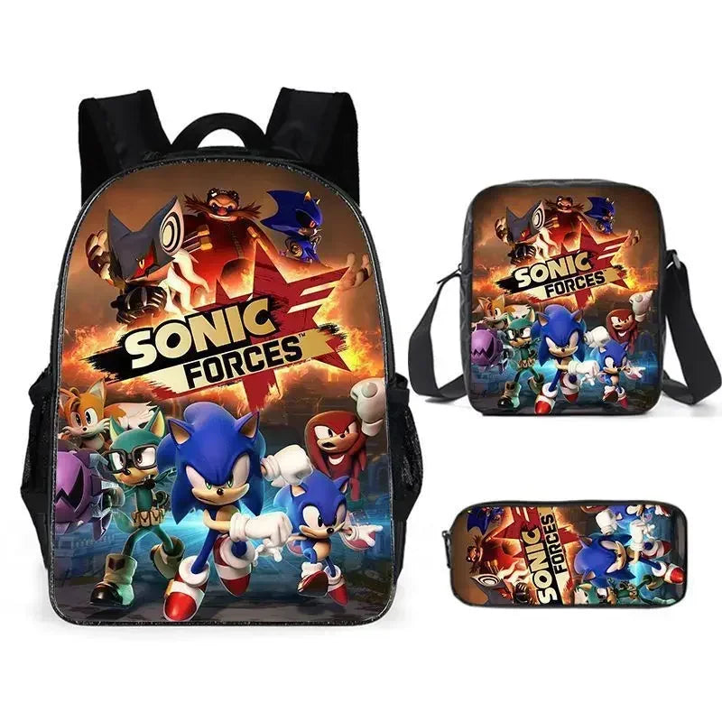 HOT 3PC-SET Sonic Backpack Primary and Secondary School School Bags  Anime Cartoon School Bags Best Gifts for Kids Mochila