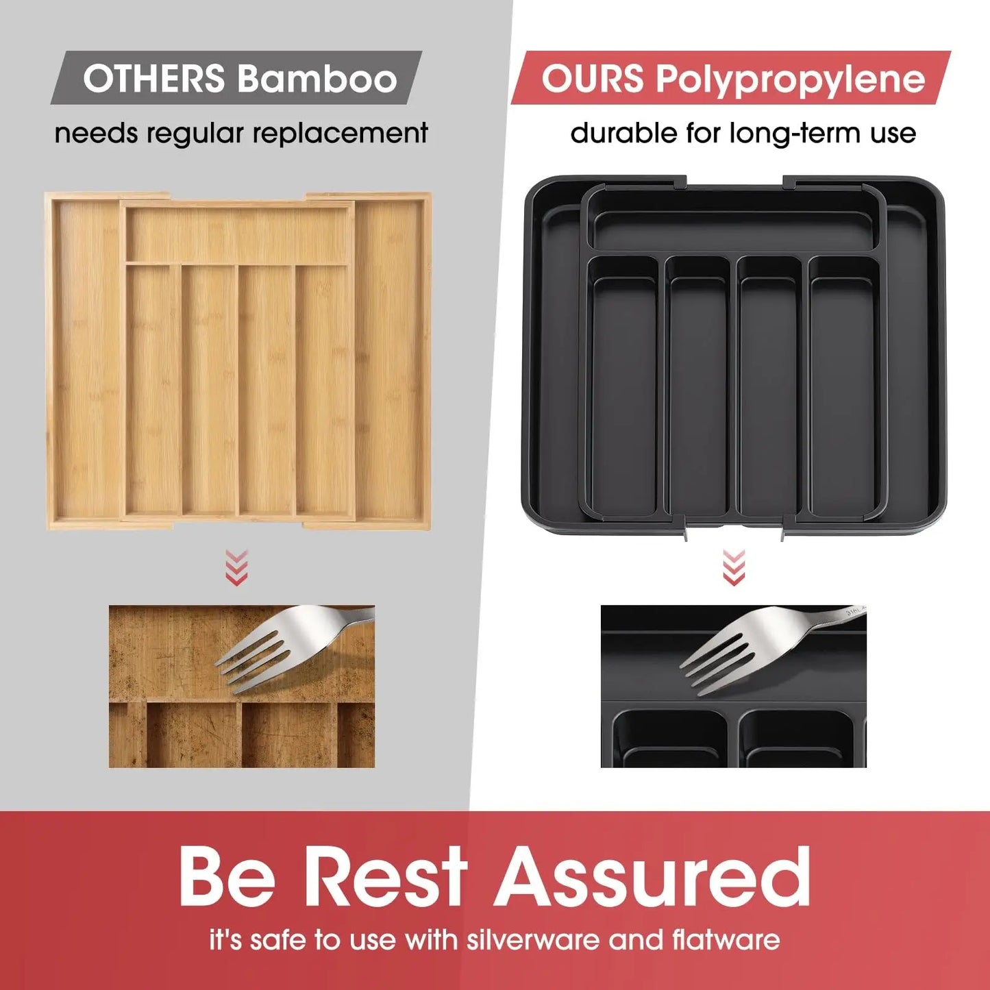 Expandable Drawer Organizer for Kitchen Utensils Holder Adjustable Cutlery Organizer Tray Dividers for Silverware Forks Knives