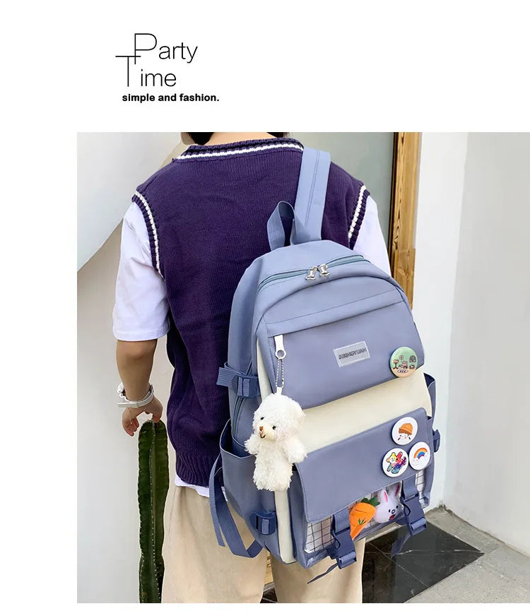 New Large-Capacity Primary School Junior High School Students Shoulders Backpack High School Five Sets of Multi-Compartment Fash