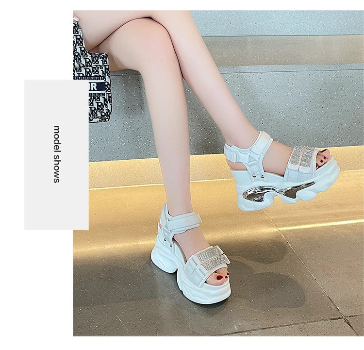 Summer High Platform Women Sandals Buckle 10CM Wedges Bling Shoes Fashion 2023 Outside Chunky Sandals Beach Casual Slides Woman