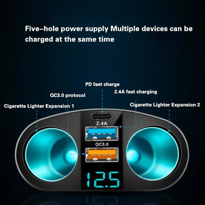 Multiple Devices Can Be Charged at the Same Time with Digital Display Car Charg Dual-port Car Charger Adapter