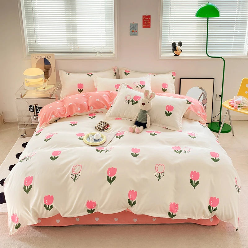 Bedding Set for Girl Boy Bedroom KIDS Modern Comforter Duvet Cover Flat Sheet Pillowcase  Home Textile Soft Bed Linen