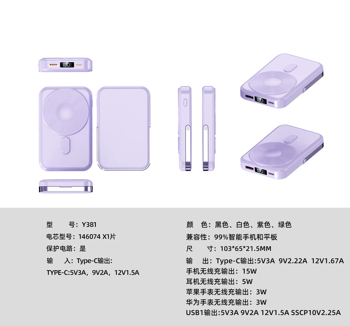 Portable 20000mAh Power Bank 22.5W Fast Charging Wireless Charging Station for iPhone & iWatch & Galaxy Watch for Phones Airpods