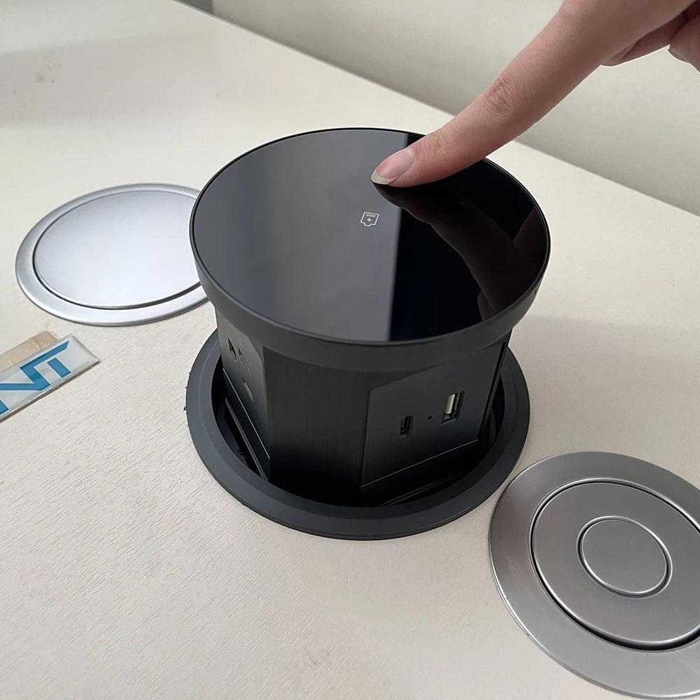 Tempered Glass Top Kitchen Counter Smart Pop Up Socket Push Button 4 Sides Electrical Socket with Usb Type-c Charger