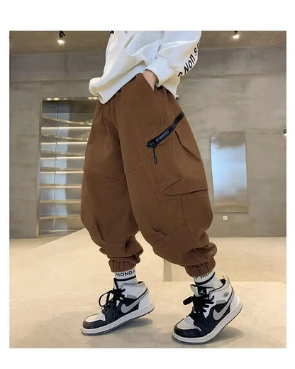 Boys Spring Autumn Children's Clothing Cargo Pants Children's Casual Large Size Sweatpants Boys Fashion Fake Zippers Cargo Pants