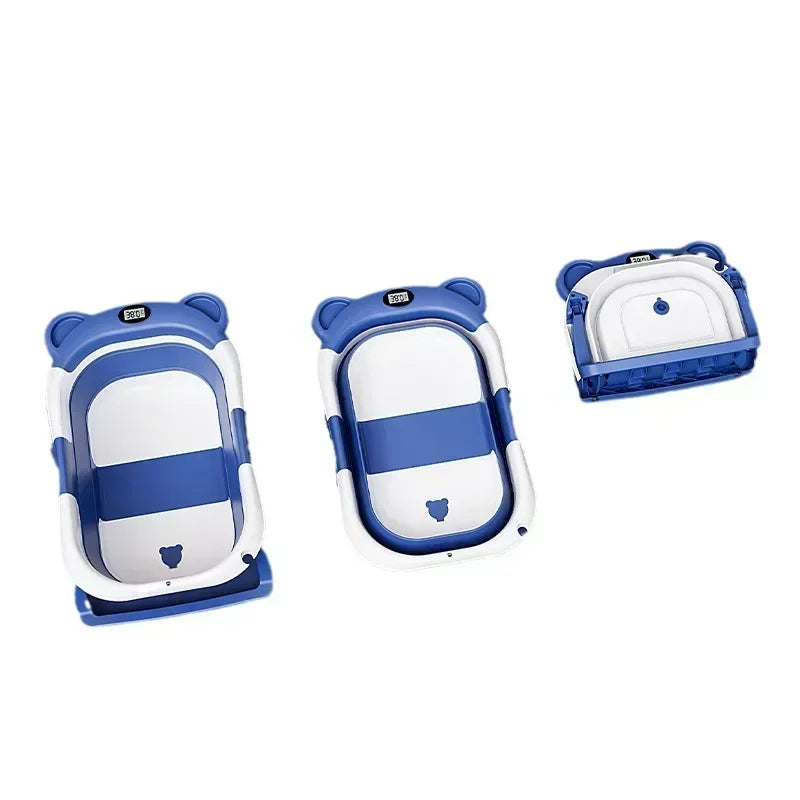 Foldable Baby Bathtub with Temperature Sensor for Newborn Toddlers Children Bathing Sit Lie Down Shower Tray Home Travel Tub