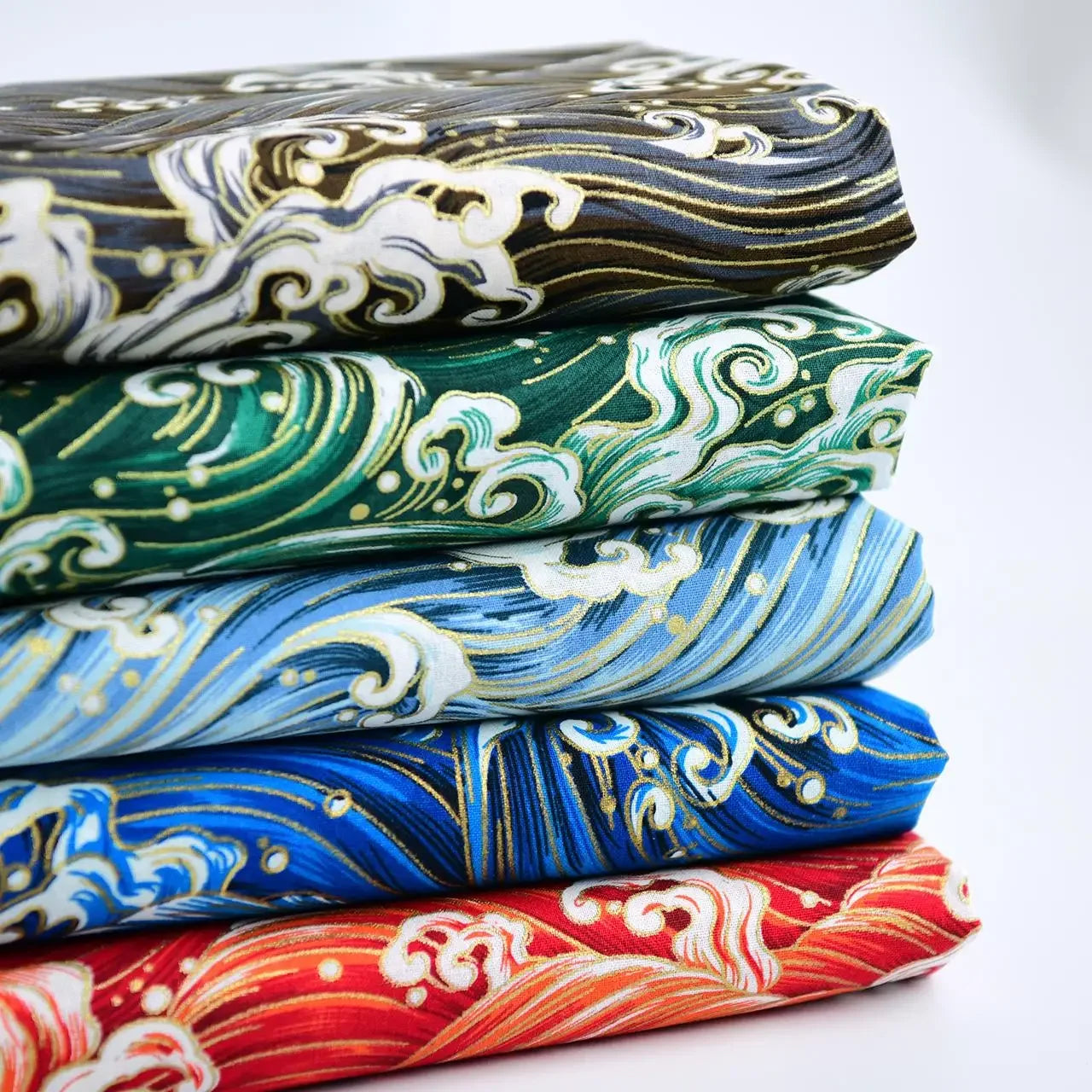 Cotton Bronzing Printing Fabric Handmade DIY Clothing Luggage Sachet Cotton Cloth Cotton Fabric Qinghai Smoke Wave, 145x50cm