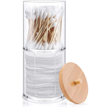 Cotton Swab Holder Bathroom Dispenser Storage Cotton Ball, Cotton Swab, Cotton Round Pads, Floss Picks - Clear Canister