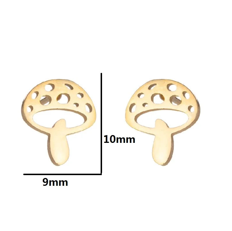 1Pair Fashion Jewelry Mushroom Earrings Cartoon Stainless Steel Ear Ring for Women Girls Teenager Gifts