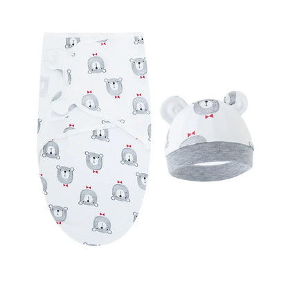Baby Blanket Hat Set Cartoon Printed Cotton Newborn Swaddle Adjustable Infant Blankets Wraps Applicable All Seasons 0-6 Months