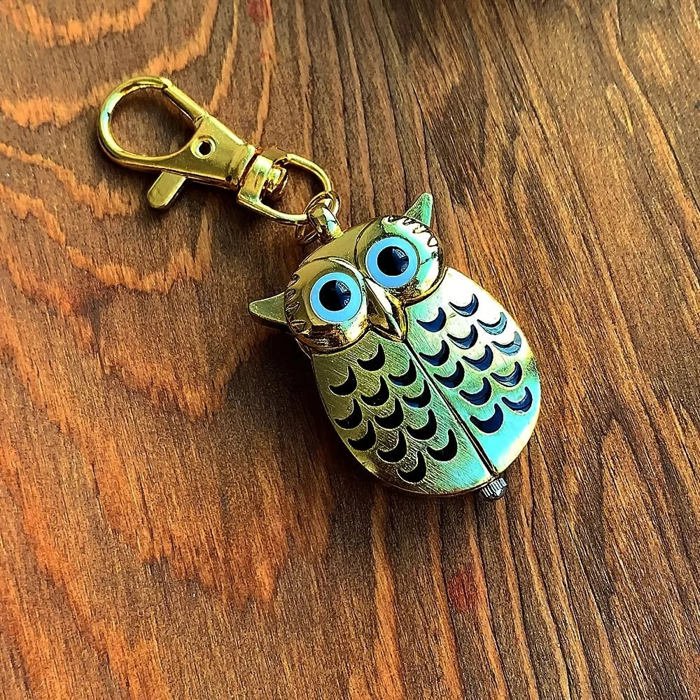 1PC Rainbow Owl Keychain Watch Cartoon Flip Creative Pocket Watch Necklace Watch Women's Watch Student Watch Primary School Stud