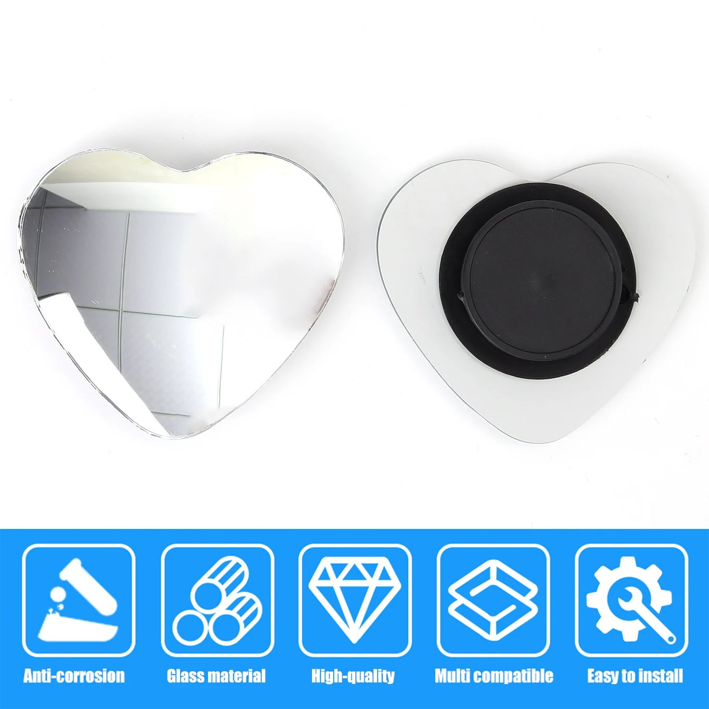 Car Frameless Blind Spots Mirror Cute Heart Shape Side Mirror Rearview Mirrors Auxiliary Accessories for Auto SUV Motorcycle