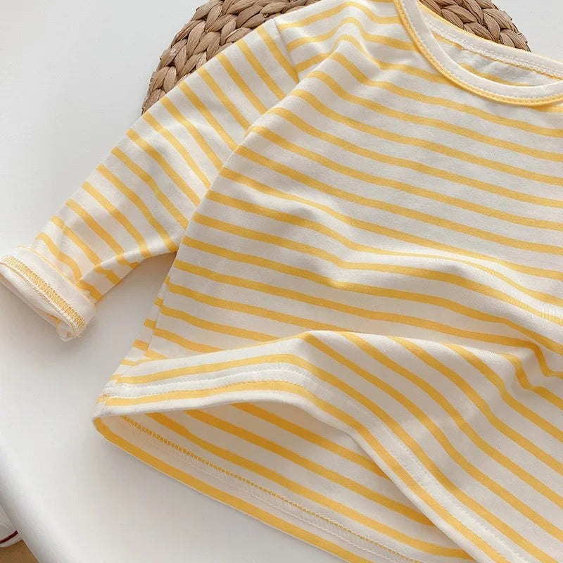 Spring Baby Boy Striped Cotton T-shirts Kids Cotton Clothes Toddler Girls Tops Children Long Sleeve Loose Bottoming T Shirt 0-4Y