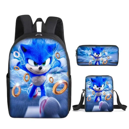 HOT 3PC-SET Sonic Backpack Primary and Secondary School School Bags  Anime Cartoon School Bags Best Gifts for Kids Mochila