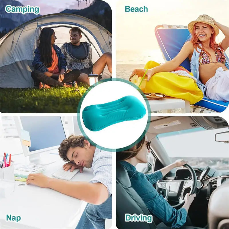 Camping Pillow Inflatable Travel Pillow 1pc Portable Neck Rest Press to Inflate Compact Air Pillow for Beach Office Home Travel