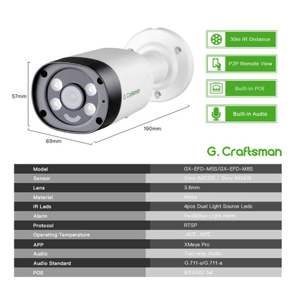 XMeye 6MP 8MP 3.6mm Security POE Audio Red&Blue Warning Lights Onvif Video Surveillance Security