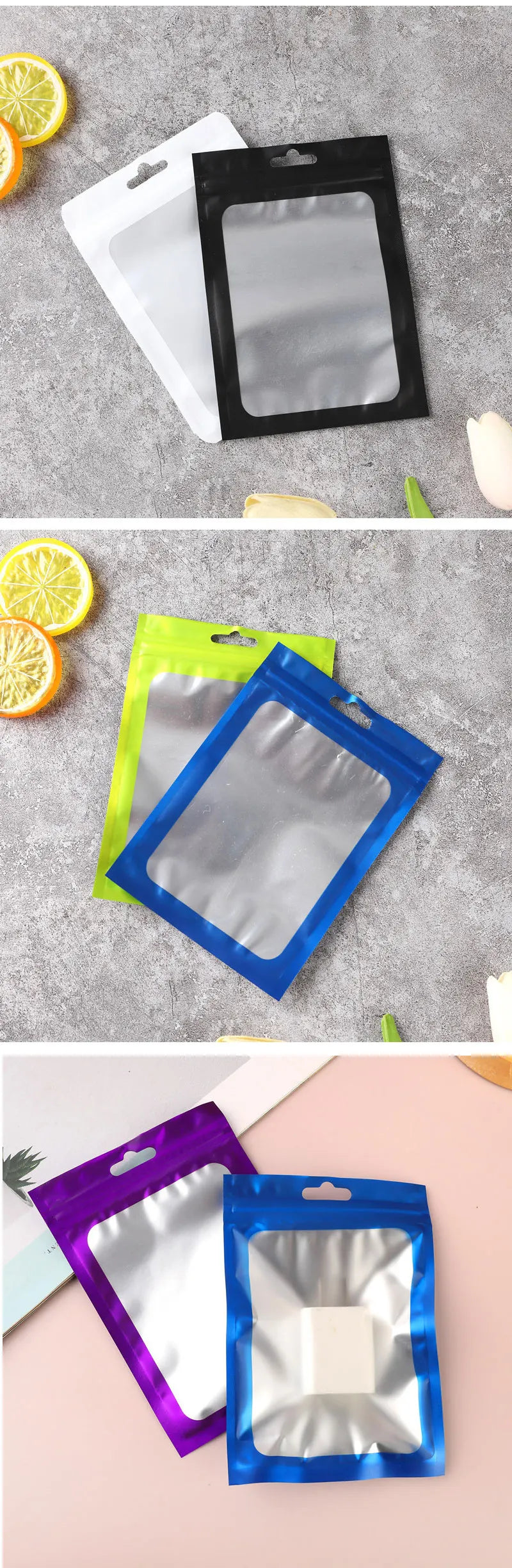 50Pcs Thicken Ziplock Bags Colorful Resealable Zipper Bags Pouch Jewelry Display Electronics Accessories Packaging Storage Bags