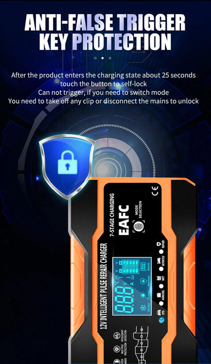 12V 24V 12A 10A Battery Charger Smart Fast Charging for Car Batteries 7-Stage Charge Pulse Repair for AGM GEL WET Lead Acid