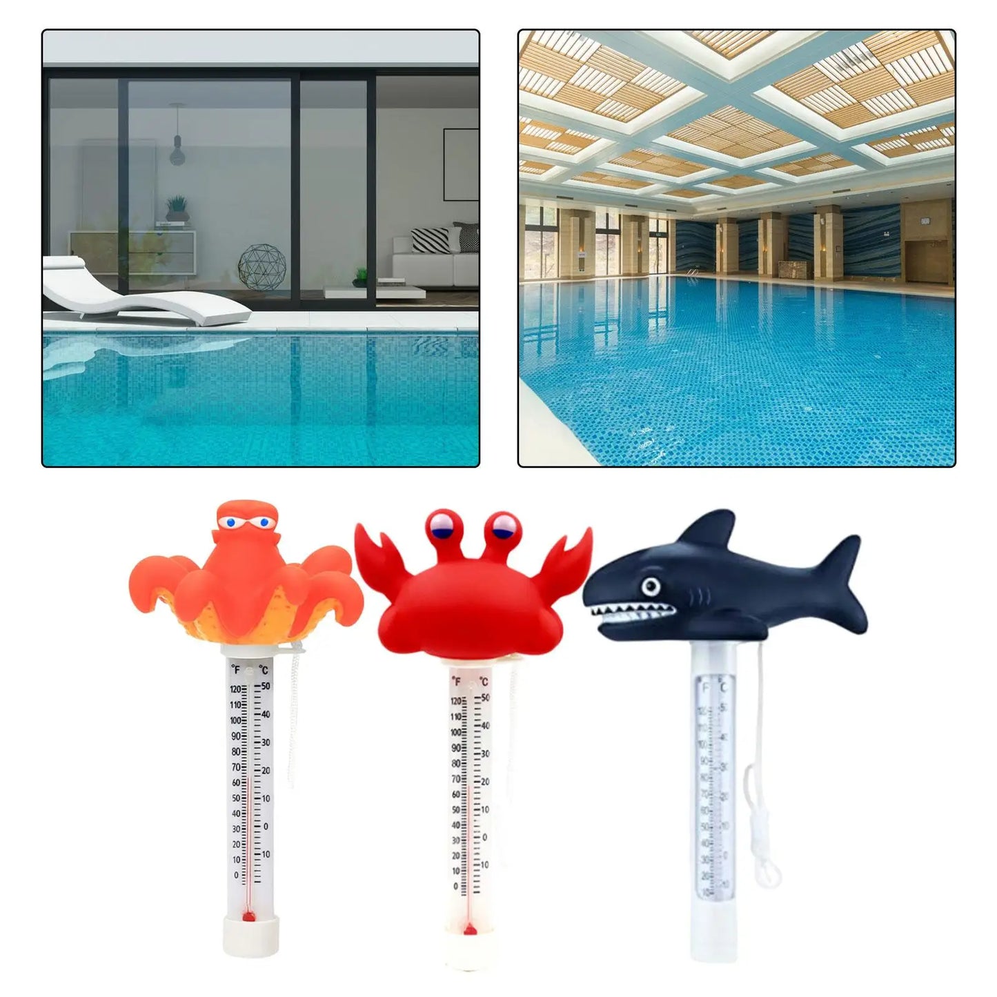 Floating swimming pool thermometer, pool accessories, pond thermometer for