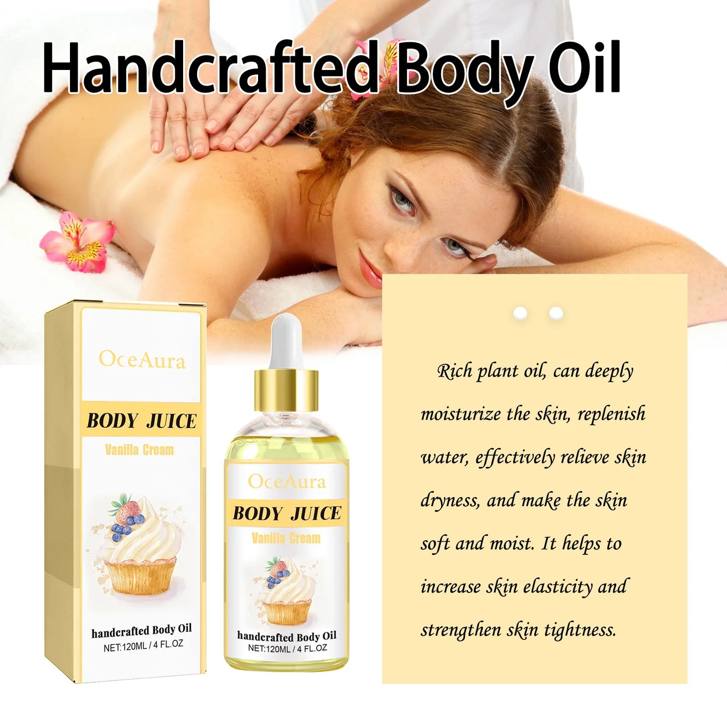 OceAura Vanilla Body Care Oil for Dry Skin Slimming Massage Moisturizing and Firming Skin Body Care Essential Oil 4oz
