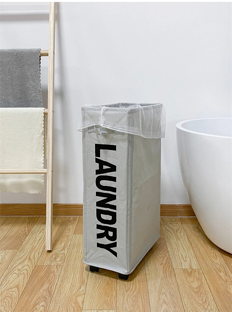62L Slim Laundry Baskets Organizers Handles Rolling Washing Bin for Bedrooms, Living Room, Bathroom