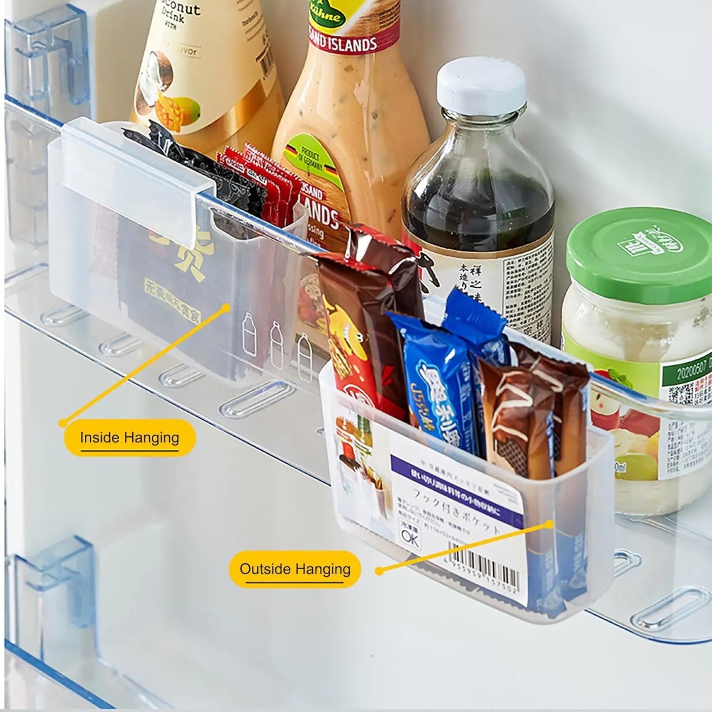 Refrigerator Side Door Organizer - Hanging Storage Bin for Condiment Packets, Sauce Pouches, Small Items, Space-Saving Fridge Or