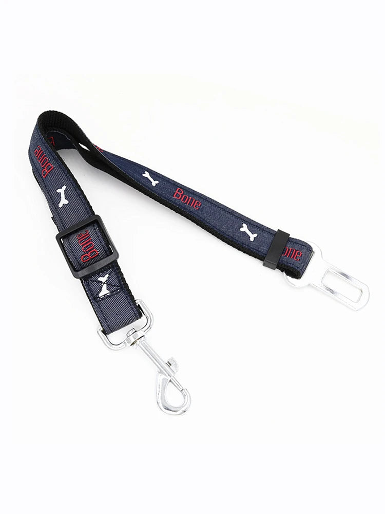 1pc-Adjustable denim dog car seat belt metal buckle - suitable for all sizes of retractable pet safety harnesses