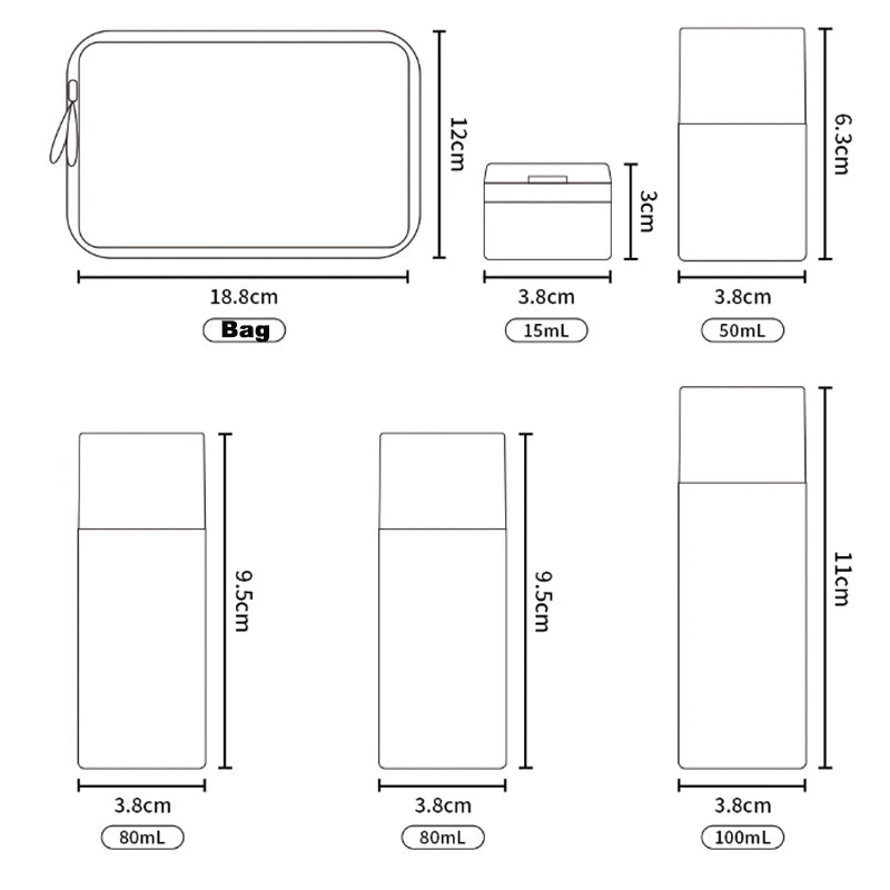 6pcs 15-100ml Travel Bottles Set Cosmetic Bottles Empty Container Leakproof Refillable Bottle For Shampoo Conditioner Lotion