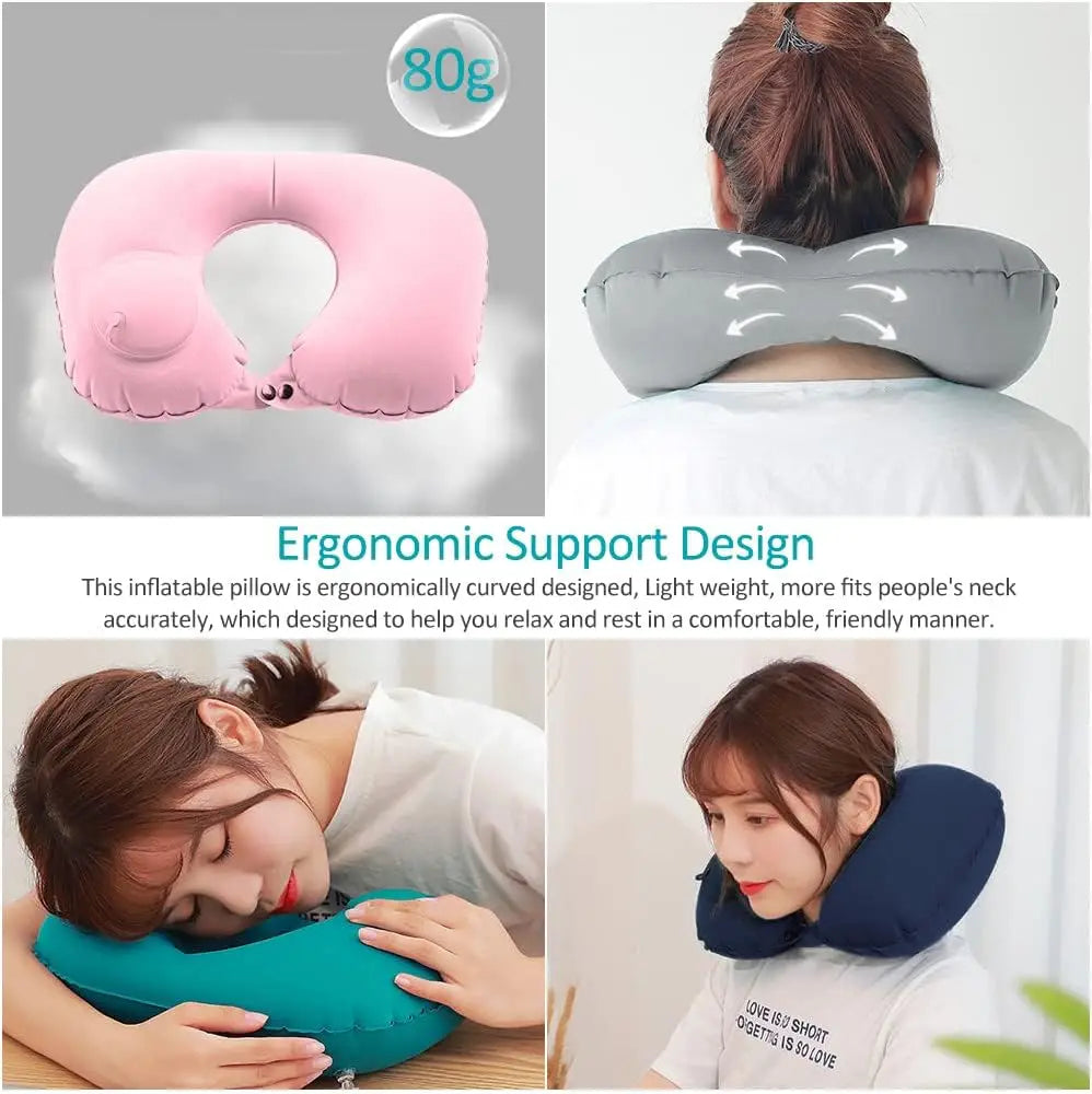 Travel Pillows U-Shaped Portable Inflatable Travel Neck Pillow, Manual pressurized Automatic Inflatable Pillow for Airplanes