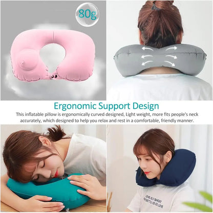Travel Pillows U-Shaped Portable Inflatable Travel Neck Pillow, Manual pressurized Automatic Inflatable Pillow for Airplanes
