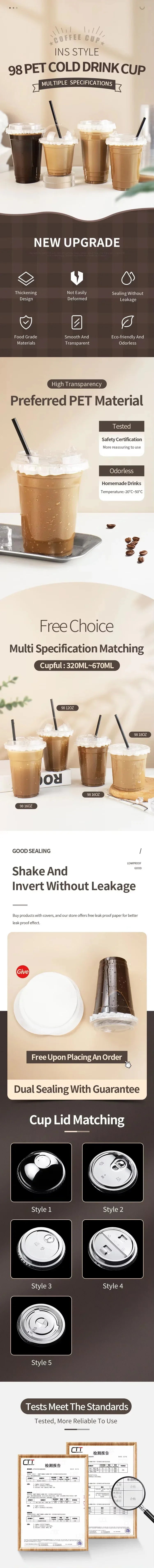 400ml Plastic Cups with Lids Snack and Drink Cup Double Plastic Cold Cup Clear Disposable PET Plastic Cup Boba Milk Tea Cup