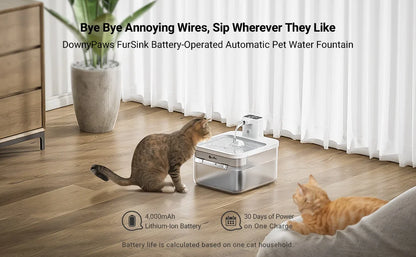 DownyPaws 2.5L Wireless Cat Water Fountain Battery Operated Automatic Pet Water Fountain with Motion Sensor Dog Water Dispenser