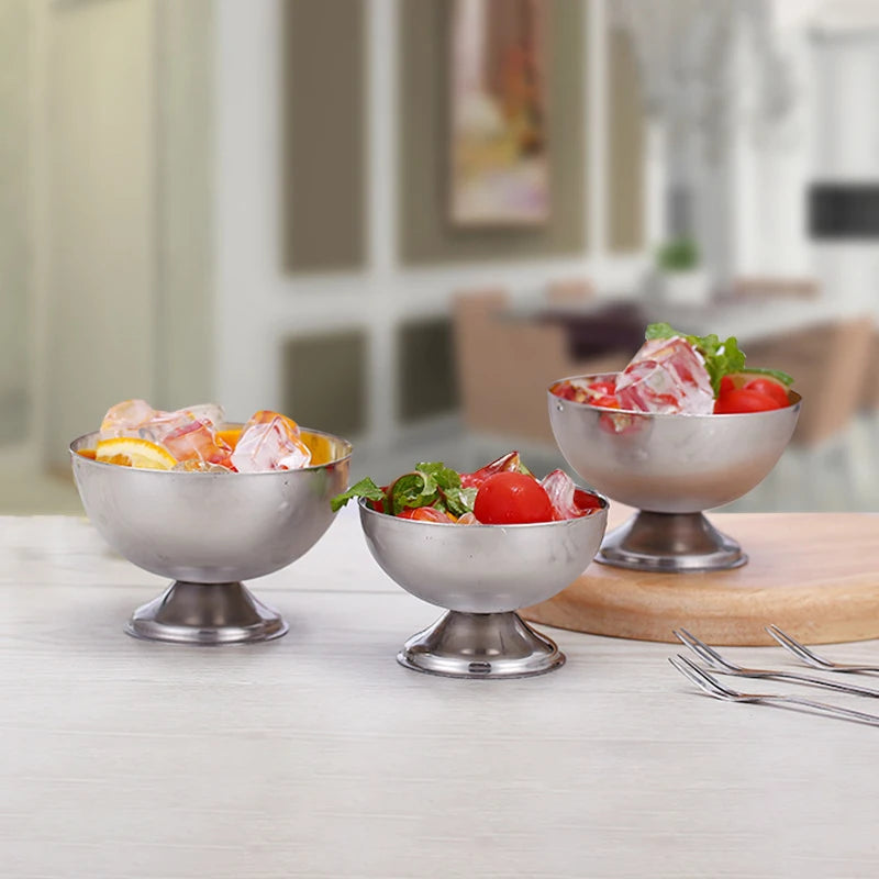 Ice Cream Cups Stainless Steel Salad Bowl Dessert Fruit Plate Snack Dish Kitchen Breakfast Cooking Tool Party Supplies