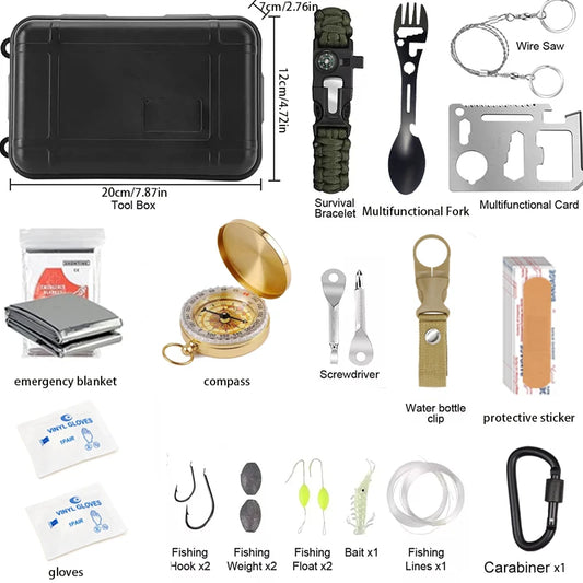 Survival Kit, Professional Survival Gear Equipment Tools First Aid Supplies for SOS Emergency Tactical Hiking Hunting Disaster C