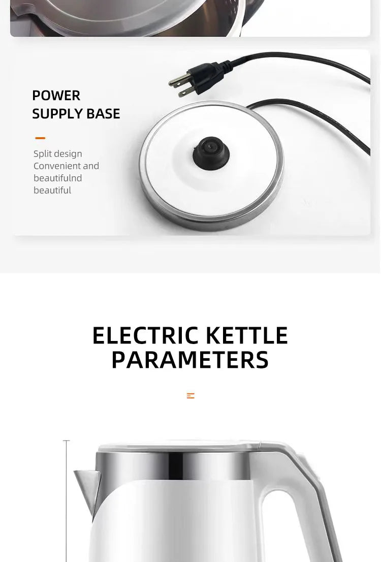 110V 220V Electric Kettle Household Stainless Steel Water Boiling Pot 2L Kettle Home Appliance