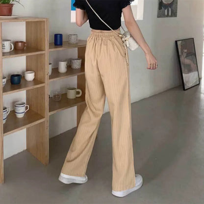 Women's Formal Office Wear Suit Pants Vintage High Waist Baggy Striped Pants Woman Korean All-Match Straight Trousers Female