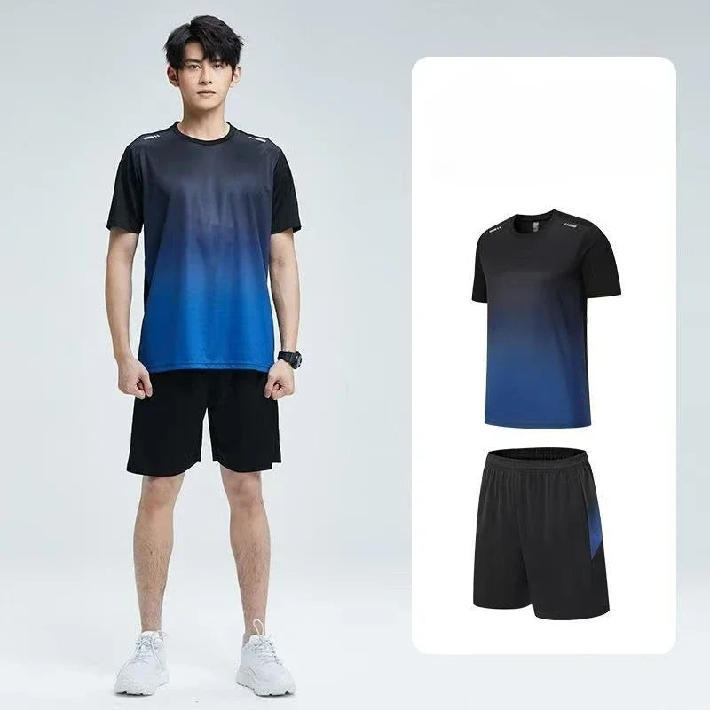Sports SuitsMan Sets  Quick Drying Breathable Basic Trendy Two Piece Set Outdoor Novelty in Outfit Two-piece T-shirts Shorts Men