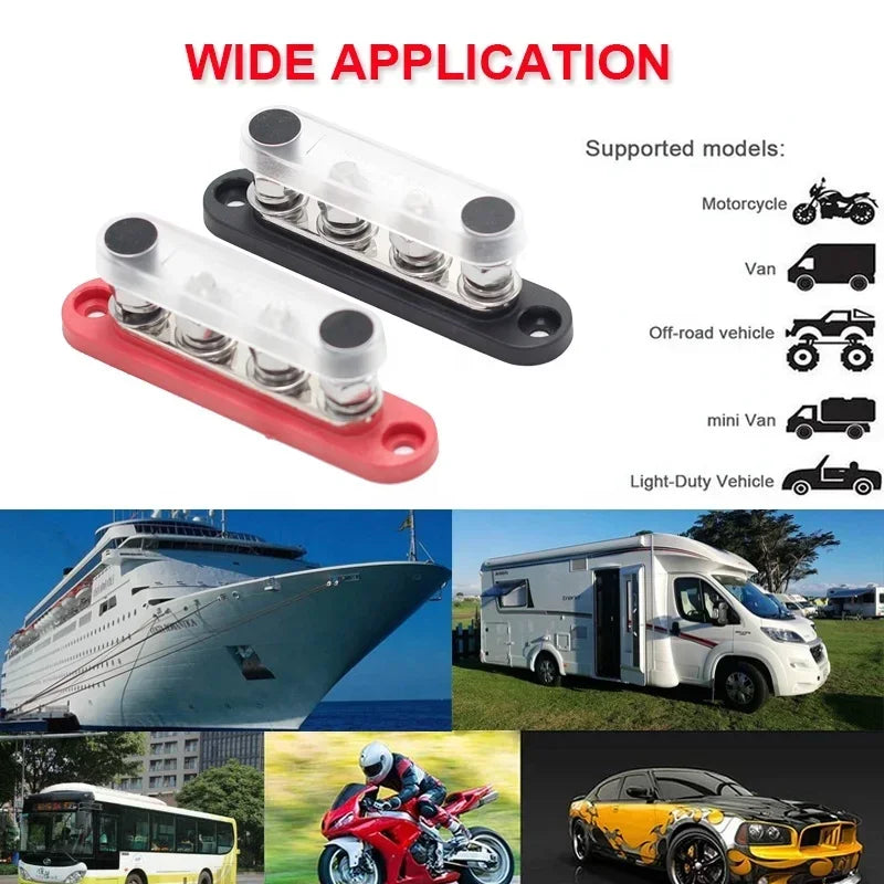 150A Terminal Bus Bar 5*M8 Studs Battery Power Distribution Block Red Black 12V Car Busbars for Automotive Marine Boat