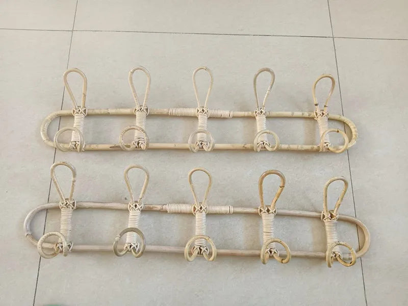 Rattan Wall Hooks Rattan Hanger Kids Garments Organizer Rack Clothes Hat Hanging Hook Kids Room Decor Hangers Clothing Storage