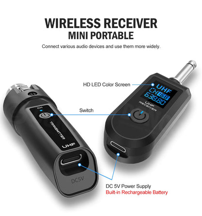 Wireless Microphone Transmitter Receiver System UHF XLR Adapter System for Dynamic Microphone Guitar Audio Mixer PA System DGNOG