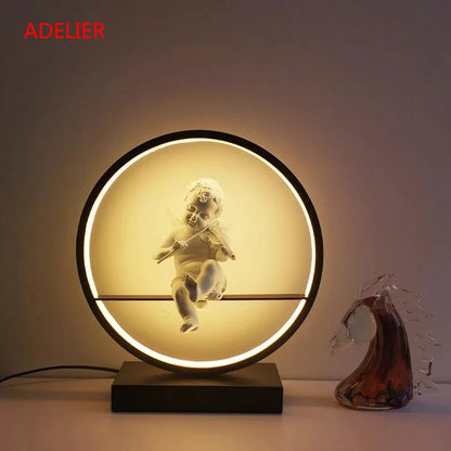 LED Angel table lamps bedroom bedside decorative lamp married couple romantic warm desk lamp
