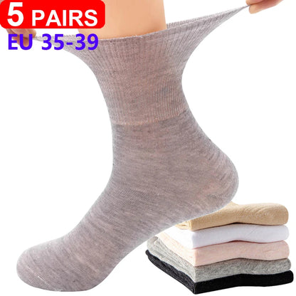 5Pairs Comfortable and Supportive Diabetic Socks for Men and Women Moisture wicking Cotton Fabric Non-binding Top Business Socks