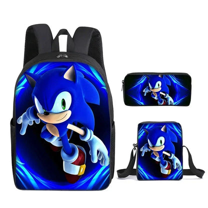 HOT 3PC-SET Sonic Backpack Primary and Secondary School School Bags  Anime Cartoon School Bags Best Gifts for Kids Mochila