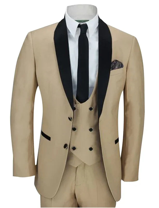 3 Piece Wedding Suits for Men Blazer Vest Pants Groom Tuxedos Designer Khaki Formal Men Clothing Slim Fit Prom Business Dress