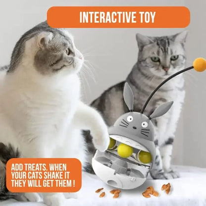 Interactive Cat Feeder Toy - Treat Dispenser & Exercise Toys for Indoor Cats, Fun Food Puzzle with Bell, Pet Feeding Game