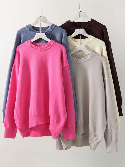 Blue Oversize Sweaters For Women Winter Thick Beige Pullover Woman Autumn Fashion Loose O Neck Ladies Sweaters Jumpers Women