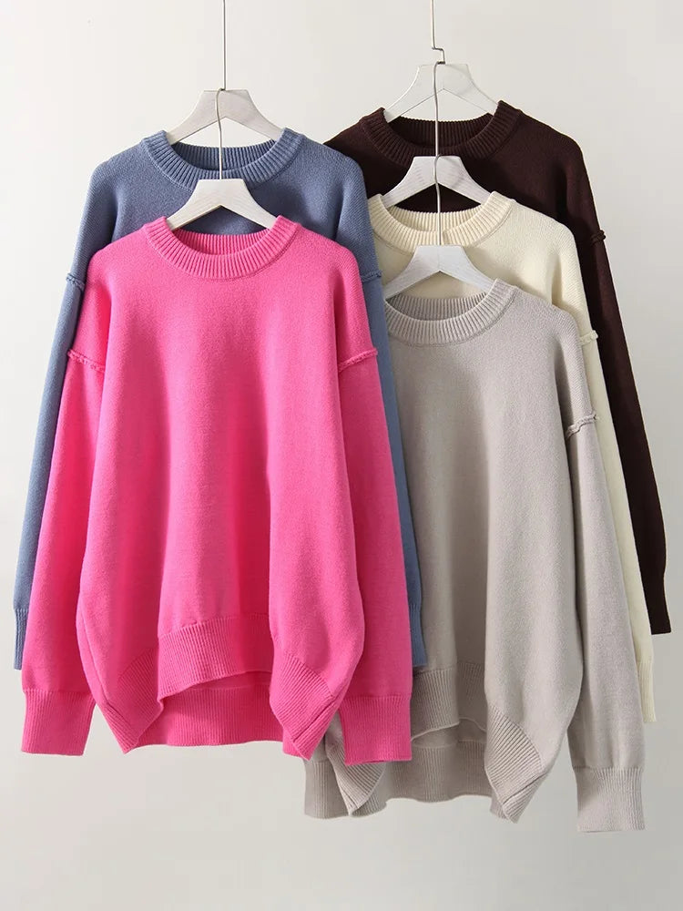 Blue Oversize Sweaters For Women Winter Thick Beige Pullover Woman Autumn Fashion Loose O Neck Ladies Sweaters Jumpers Women