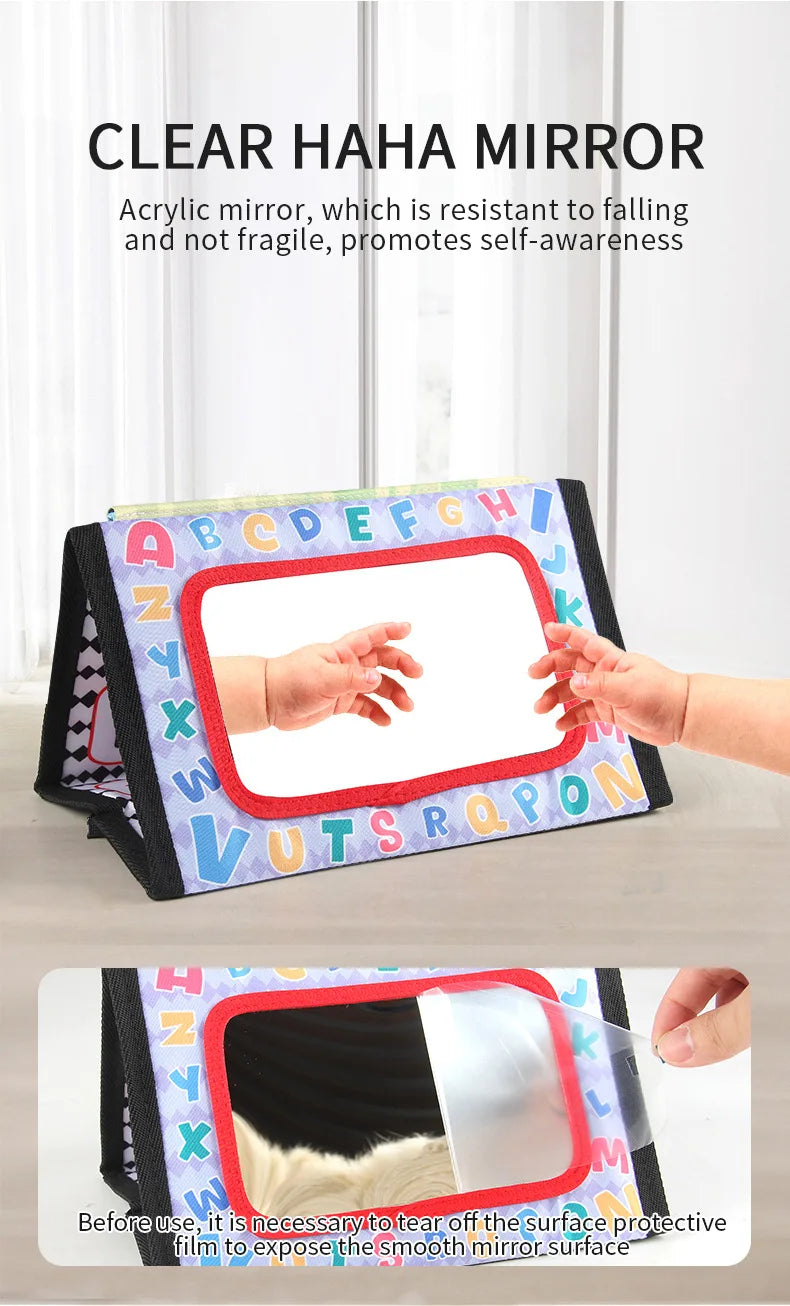 Funny Black and White Baby Cloth Book Early Educational Montessori Toy for Children Newborn Tummy Time Mirror Toys