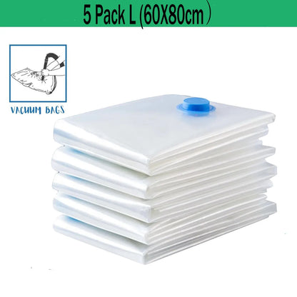 5 Pack Vacuum Storage Bags, Space Saver Bags Compression for Comforters and Blankets, Sealer Clothes Travel Packing Organizer