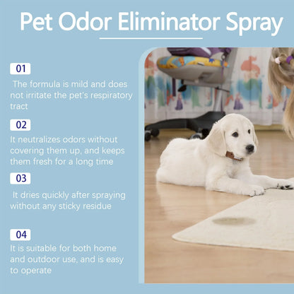 Long Lasting Pet Odor Eliminator Spray Destroys Urine Odors for Cats Dogs Scent Retention Formula Freshens Litter Boxes Beds